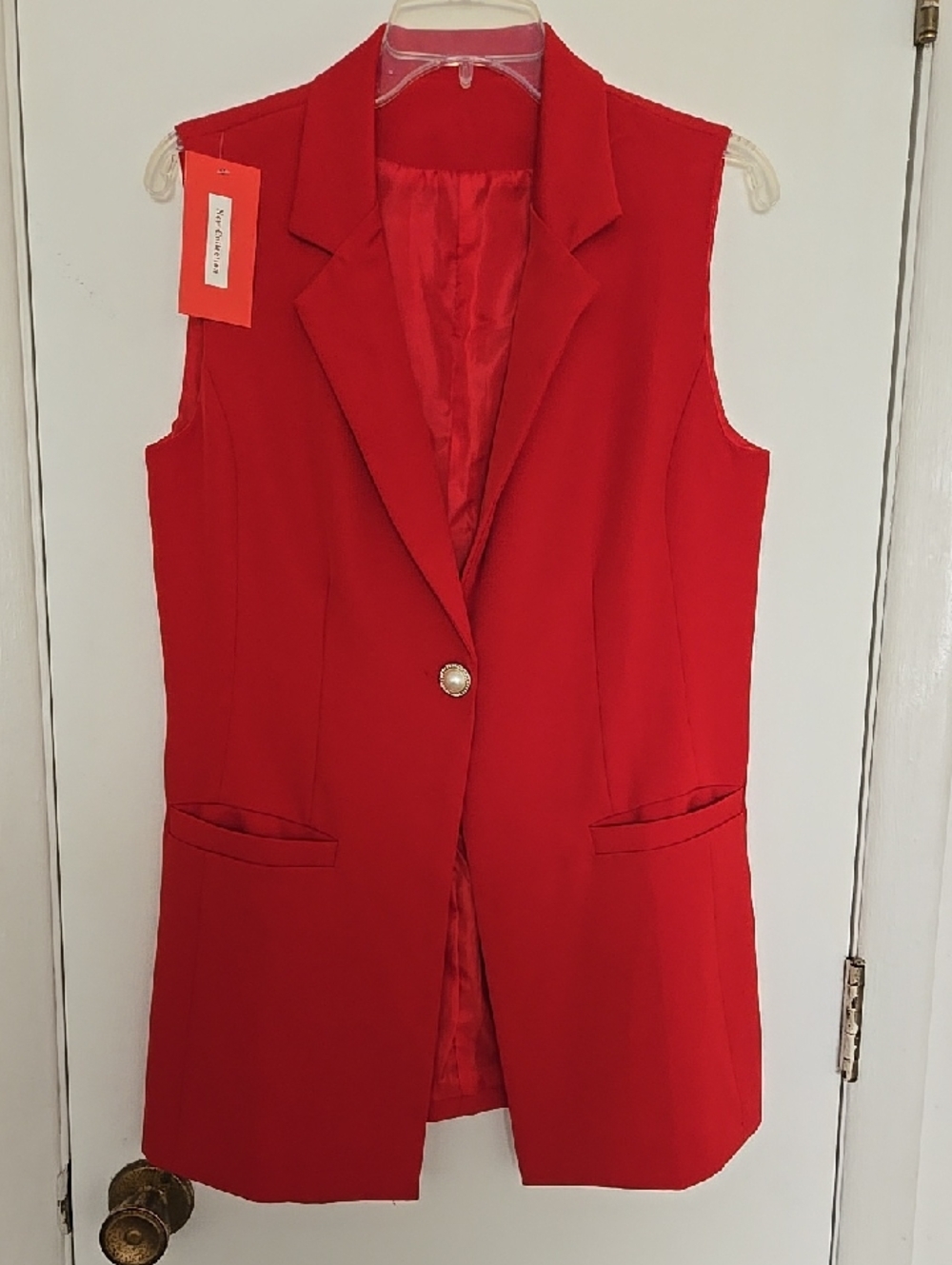 Tailored Sleeveless Red Blazer Vest for Women